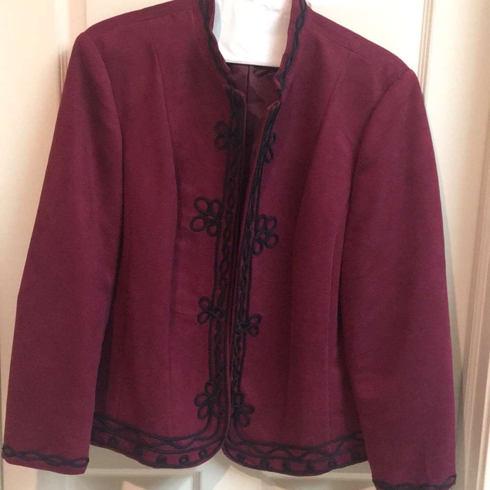 Plum Brushed Faux Suede Jacket with Black Cord Trim